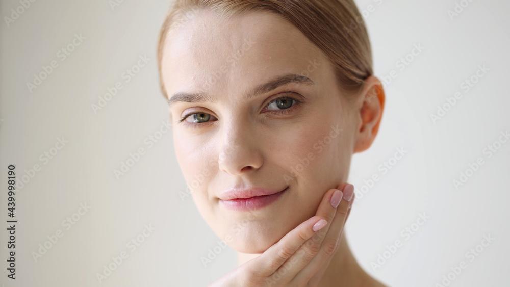 Beautiful woman healthy skin natural make up close up face beauty blonde short hair Beautiful woman healthy skin natural make up close up face beauty blonde short hair