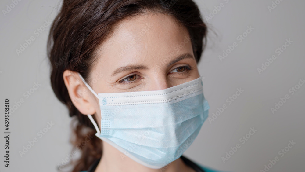 Doctor woman nurse medical masc close up in hospital portrait Doctor woman nurse medical masc close up in hospital portrait