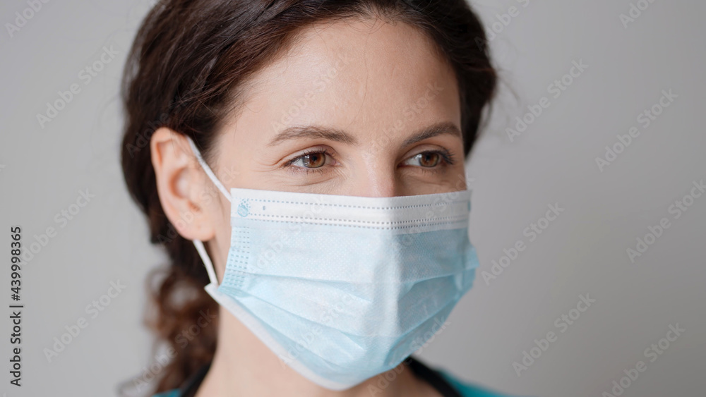Doctor woman nurse medical masc close up in hospital portrait Doctor woman nurse medical masc close up in hospital portrait