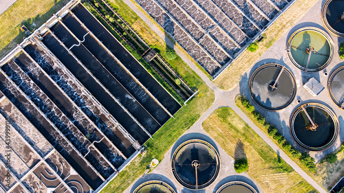 Bortnytsia aeration station, Bortnychi. Kyiv. Ukraine. Aerial drone view. Sewage treatment plant. Wastewater treatment plant. photo