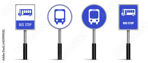 Set of bus stop signs vector design on white background
