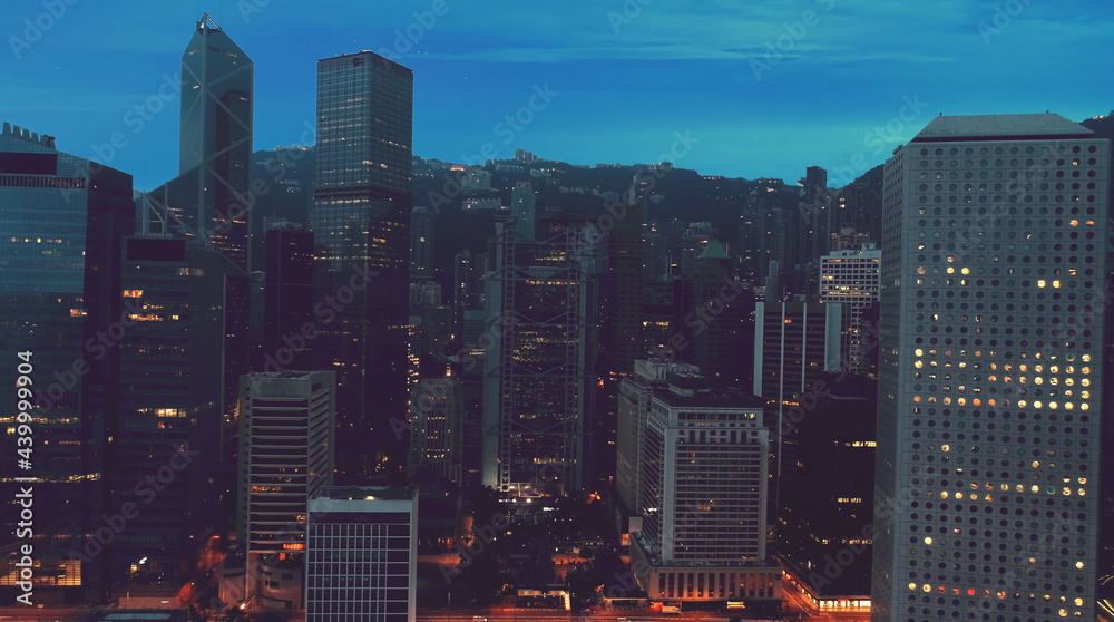 AERIAL. Top view of Hong kong city.