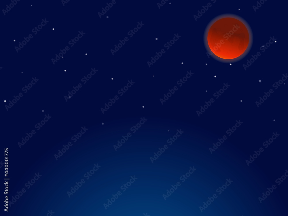 Fototapeta premium シンプルブラッドムーン(皆既月食) & 星空イメージ背景