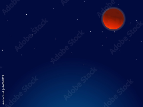シンプルブラッドムーン(皆既月食) & 星空イメージ背景