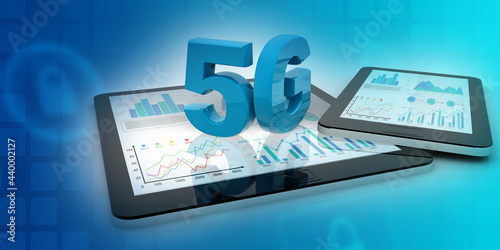 3d rendering 5G Network mobile with data 