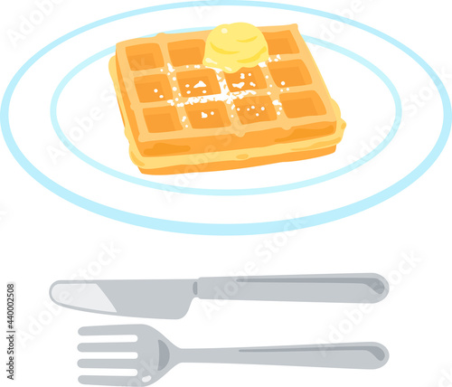 バターを乗せた四角いワッフル