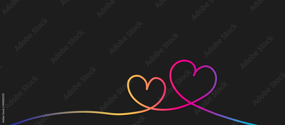 Colorful Heart Shape Drawing in continuous line on black background ...