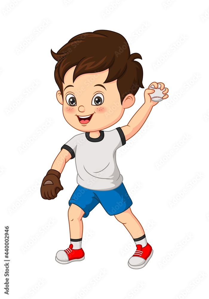 Cartoon little boy throwing a ball Cartoon little boy throwing a ball