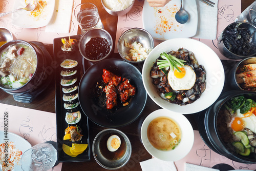 variety korean food served on table with people enjoy to eat for lifestyle shot concept