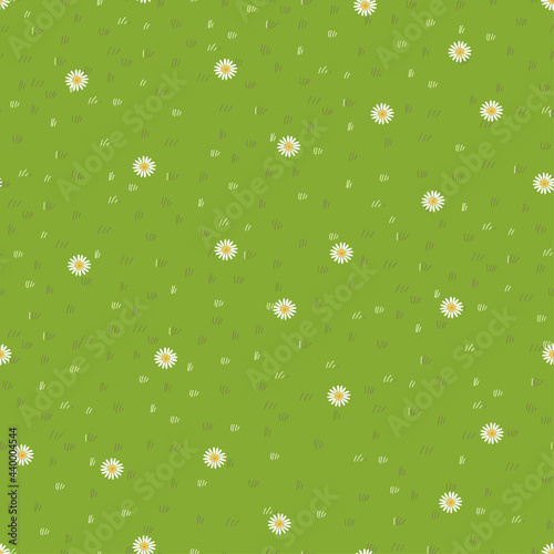Lawn grass,daisy seamless background,Vector cartoon nature green exture,Cute white flower,meadow in spring field,Pattern summer grass,Endless seasonal for four seasons,Backdrop Natural abstract