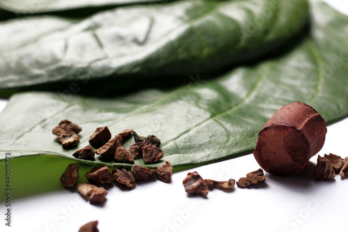 Ingredients of indian traditional meetha masala paan which is a mouth freshener and digestive. Sauf, tutti frutti, supari, clove, gulqand, coconut powder etc added in Betel leaves & chewed. Pandaan. photo