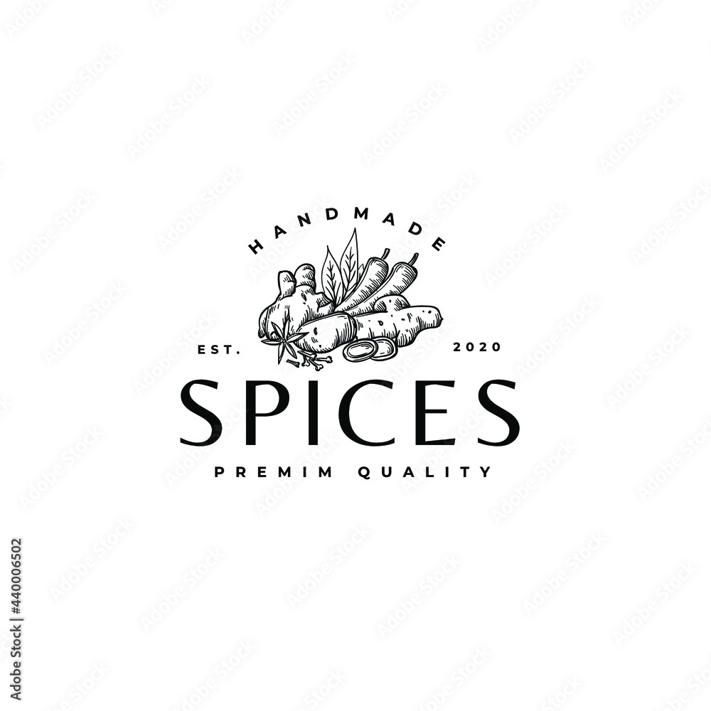 Spices Ginger Chili Clove Hand Drawing Logo Vector Illustration Template Icon Design Spices Ginger Chili Clove Hand Drawing Logo Vector Illustration Template Icon Design