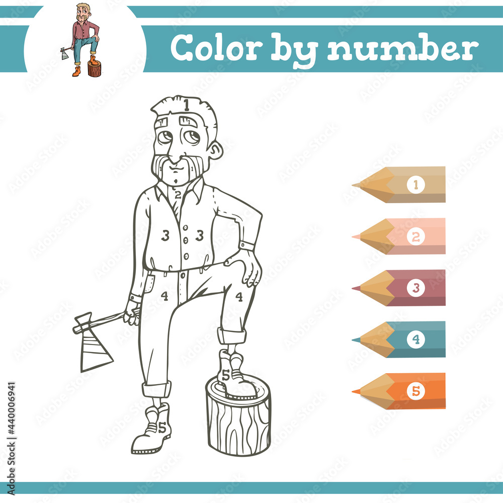 Color by numbers. Coloring page for preschool children. Learn numbers for kindergartens and schools. Educational game. Vector illustration