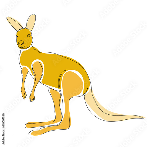 yellow kangaroo drawing by one continuous line, isolated, vector