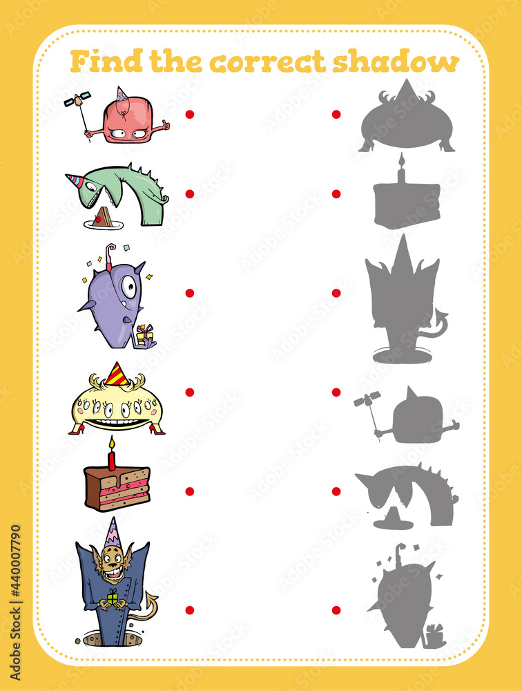 Fototapeta premium Find the correct shadow. Educational game for children. Cartoon vector illustration. 