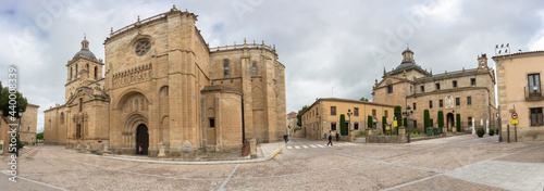Panoramic view at the iconic spanish Romanesque architecture building at the Cuidad Rodrigo cathedral and Iglesia de Cerralbo, downtown city photo