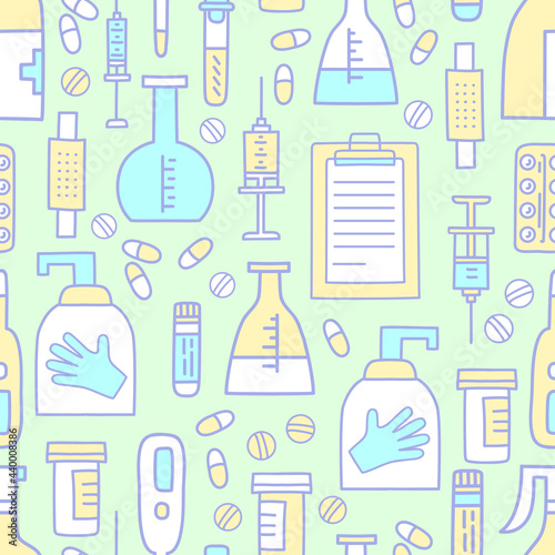 Covid-19 protect. Coronavirus Medicine vector seamless pattern