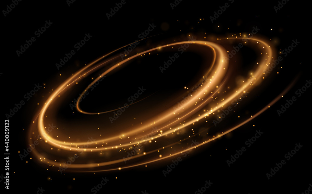 Abstract golden light lines with sparks and glow effect