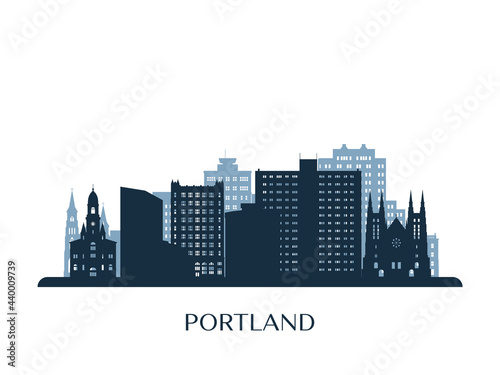 Portland, Maine skyline, monochrome silhouette. Vector illustration.