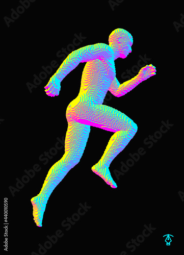 Running man constructing from cubes. Marathon runner. Human body model. Design for sport. Voxel art. 3D vector illustration. © Login