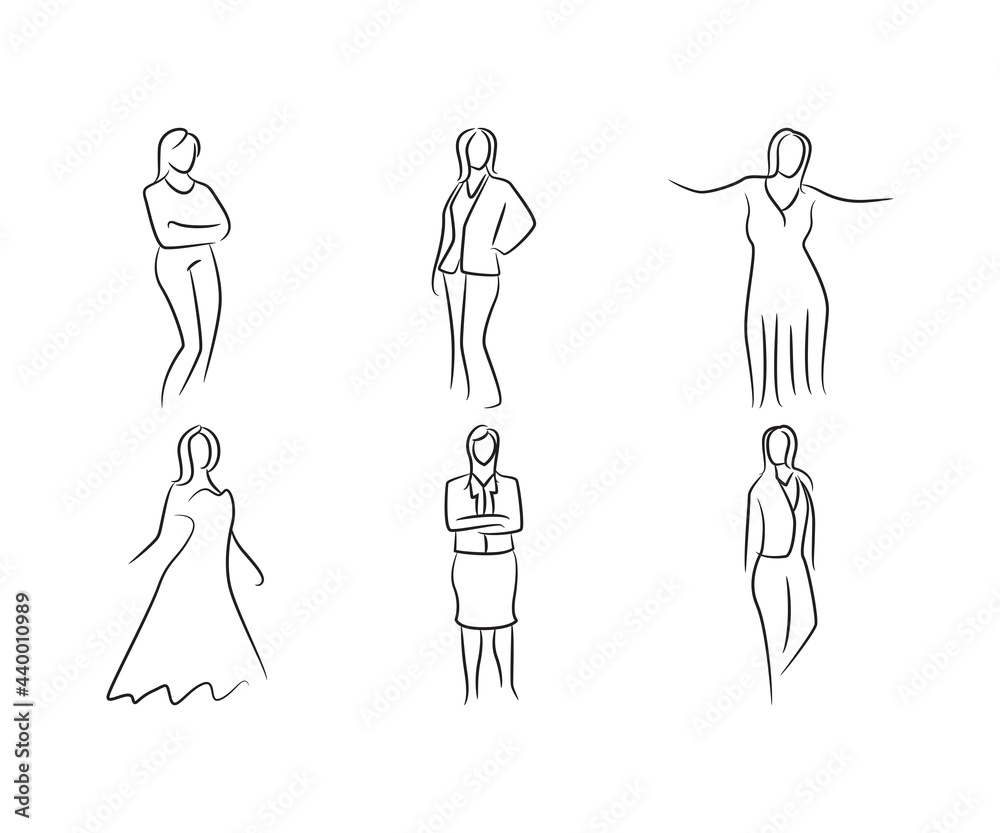 sketch hand drawn woman model pose set vector illustration
