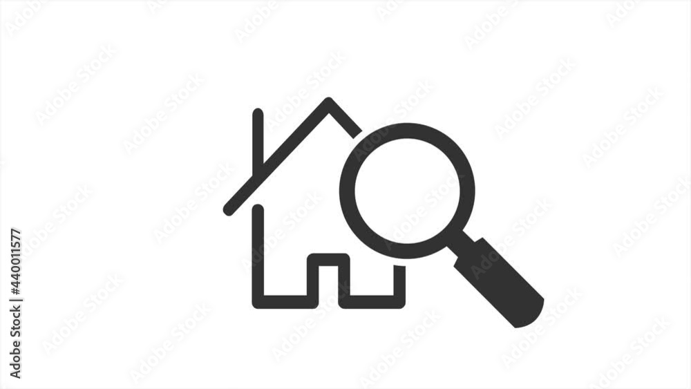 Search for home, great design for any purposes. Animated icon with magnified Search for home, great design for any purposes. Animated icon with magnified