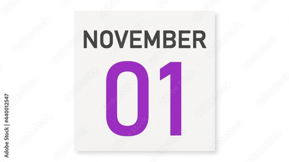 November 1 date behind crumpled paper page of a calendar, 3d animation November 1 date behind crumpled paper page of a calendar, 3d animation