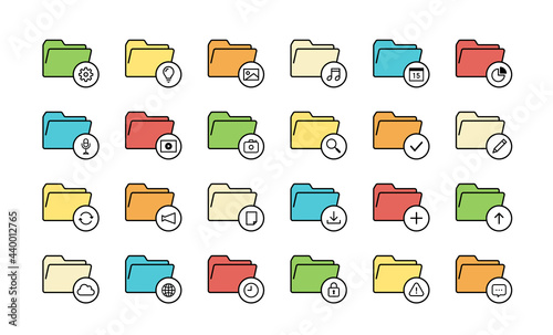 ファイルやフォルダーのシンプルアイコンのセット　ビジネス　データ　書類　イラスト　マーク　写真