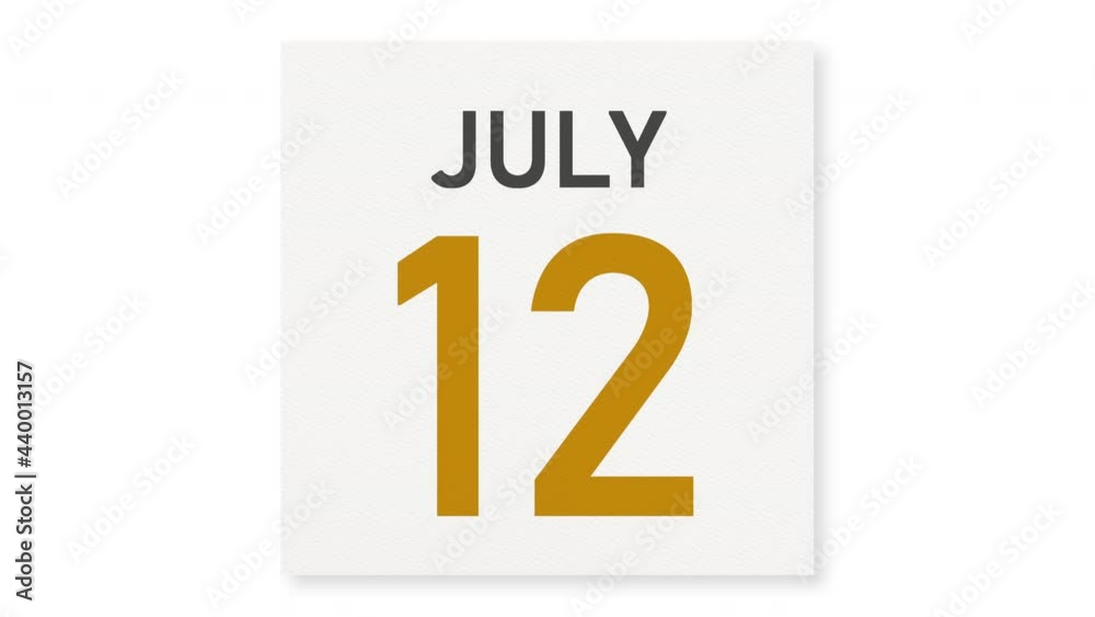 July 12 date behind crumpled paper page of a calendar, 3d animation July 12 date behind crumpled paper page of a calendar, 3d animation