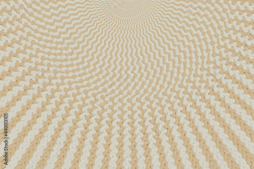 3D illustration, abstract pattern consisting of diverging from the central upper part of the alternating pigtailed multiple rays of two colors beige Buttercream and brown Desert Mist. photo