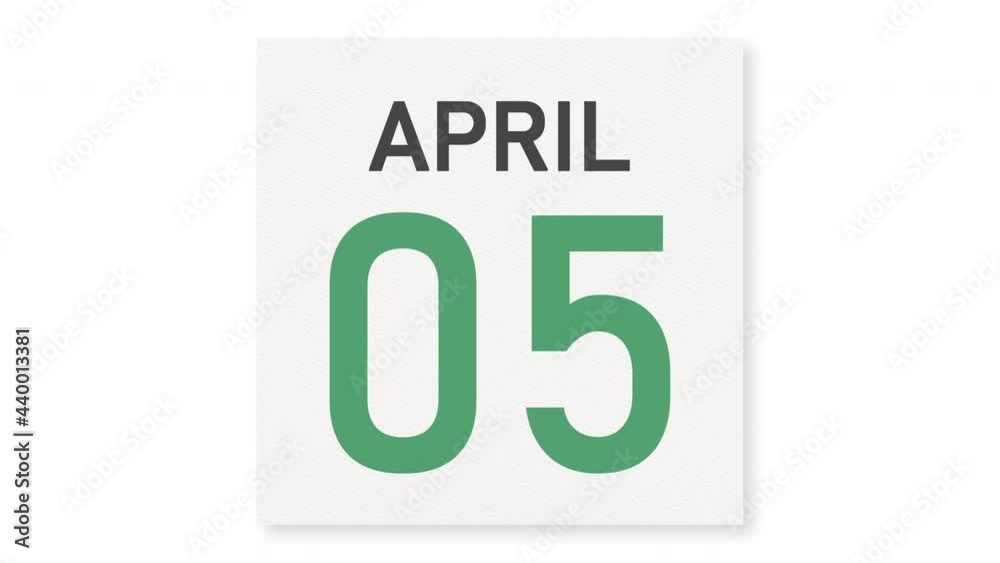 April 5 date behind crumpled paper page of a calendar, 3d animation April 5 date behind crumpled paper page of a calendar, 3d animation