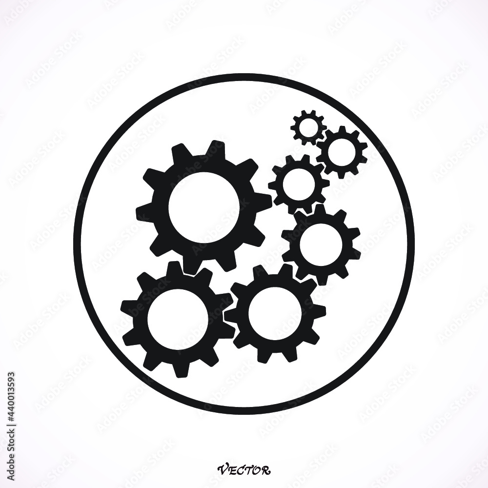 Cogwheel gear mechanism icon. Flat design style. Mechanism silhouette. Simple circle icon. Modern flat icon . Web site page and mobile app design vector element. Cogwheel gear mechanism icon. Flat design style. Mechanism silhouette. Simple circle icon. Modern flat icon . Web site page and mobile app design vector element.