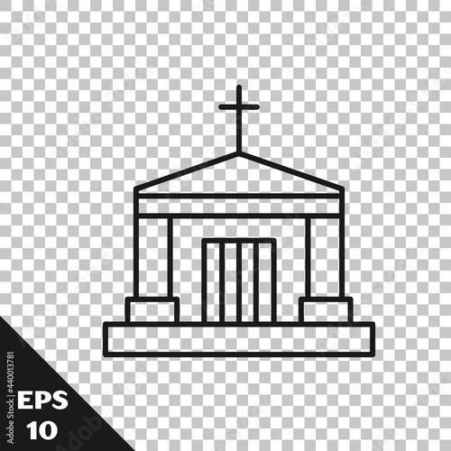 Black line Old crypt icon isolated on transparent background. Cemetery symbol. Ossuary or crypt for burial of deceased. Vector