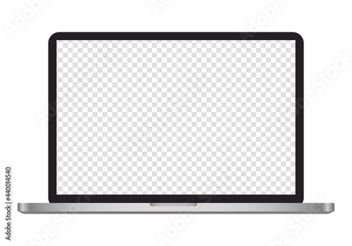 リアルなノートパソコンのベクターイラスト(モックアップ、空白、透明)