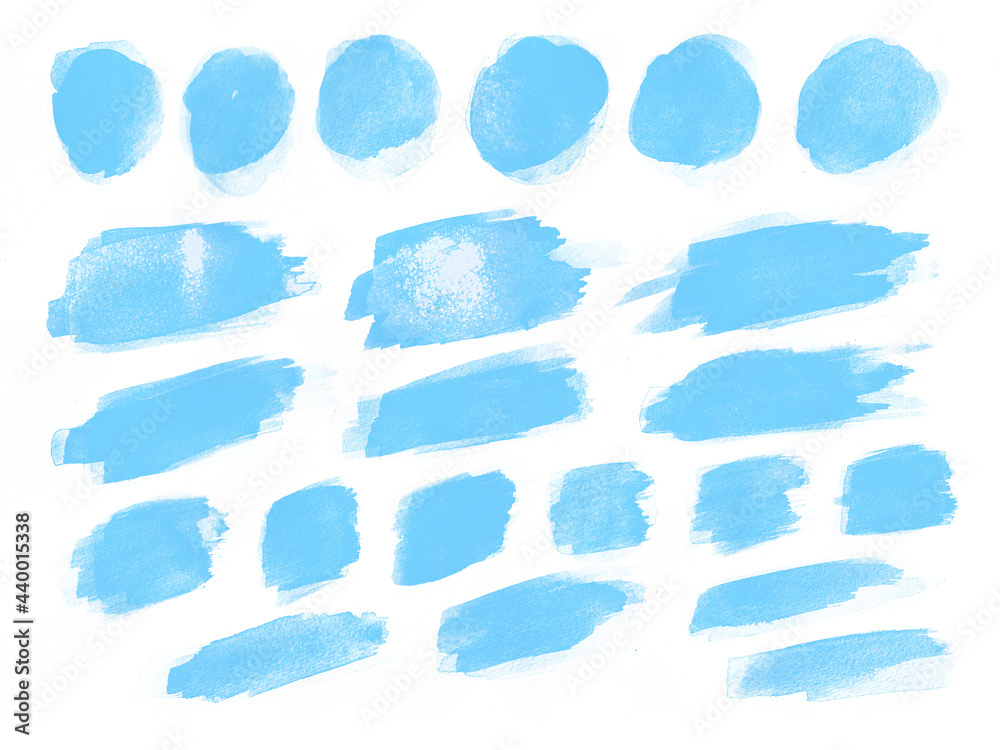 Set of blue brush strokes watercolor design elements