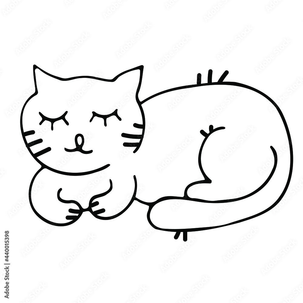 Fototapeta premium Cat hand drawn outline doodle icon. Domestic animal - cat vector sketch illustration for print, web, mobile and infographics isolated on white background. Doodle cartoon style.
