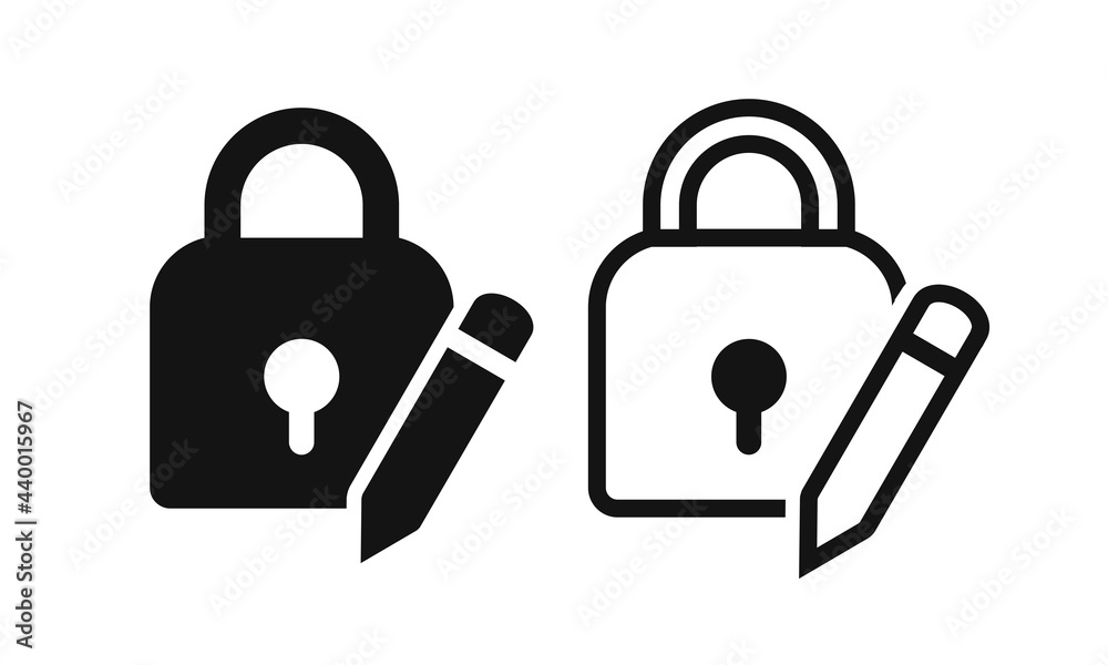 Edit password sign. Padlock with pen tool. Update protection, edit security. Illustration vector Edit password sign. Padlock with pen tool. Update protection, edit security. Illustration vector