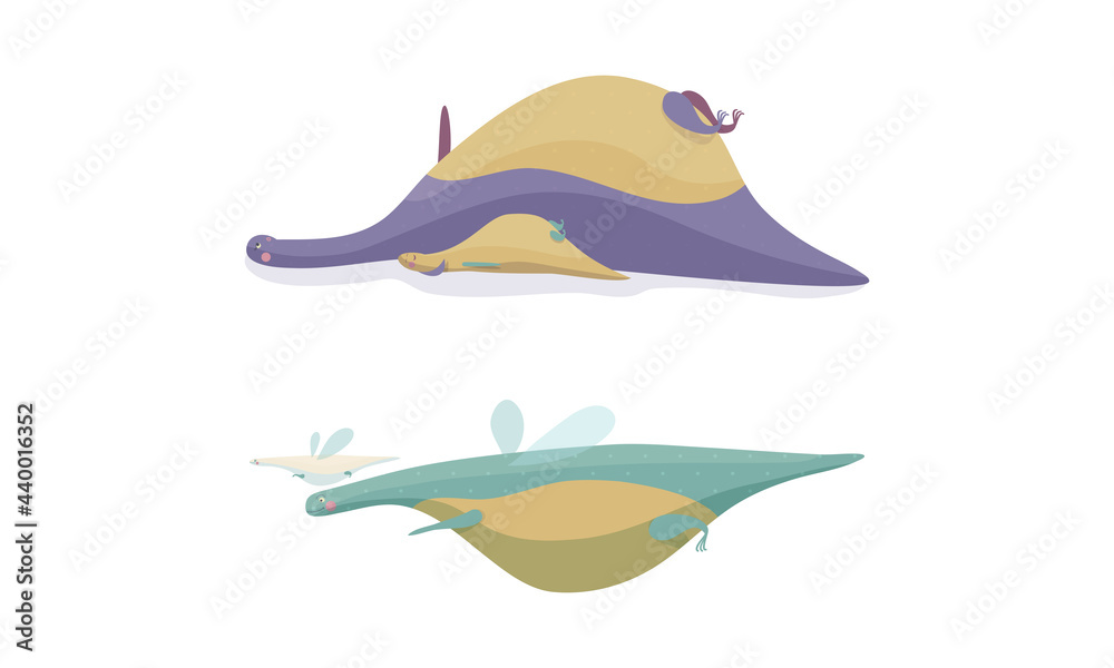 Fairy Dragon with Small Wings Playing with Its Cub Vector Set Fairy Dragon with Small Wings Playing with Its Cub Vector Set
