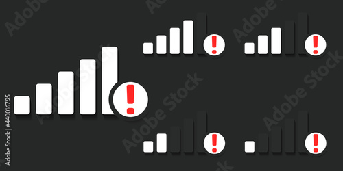 Signal icon with exclamation. Error connection. Weak signal, lost. Bad connection problem. Illustration vector