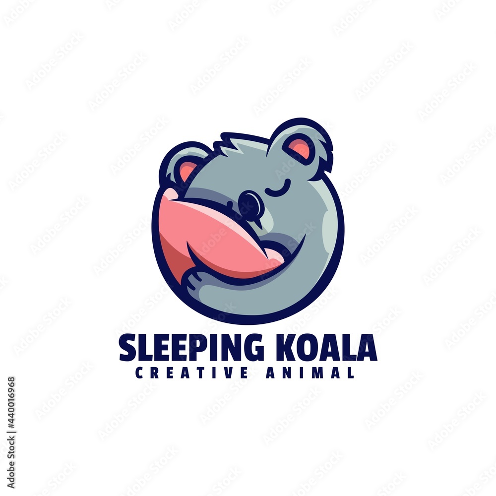 Vector Logo Illustration Sleeping Koala Simple Mascot Style.
