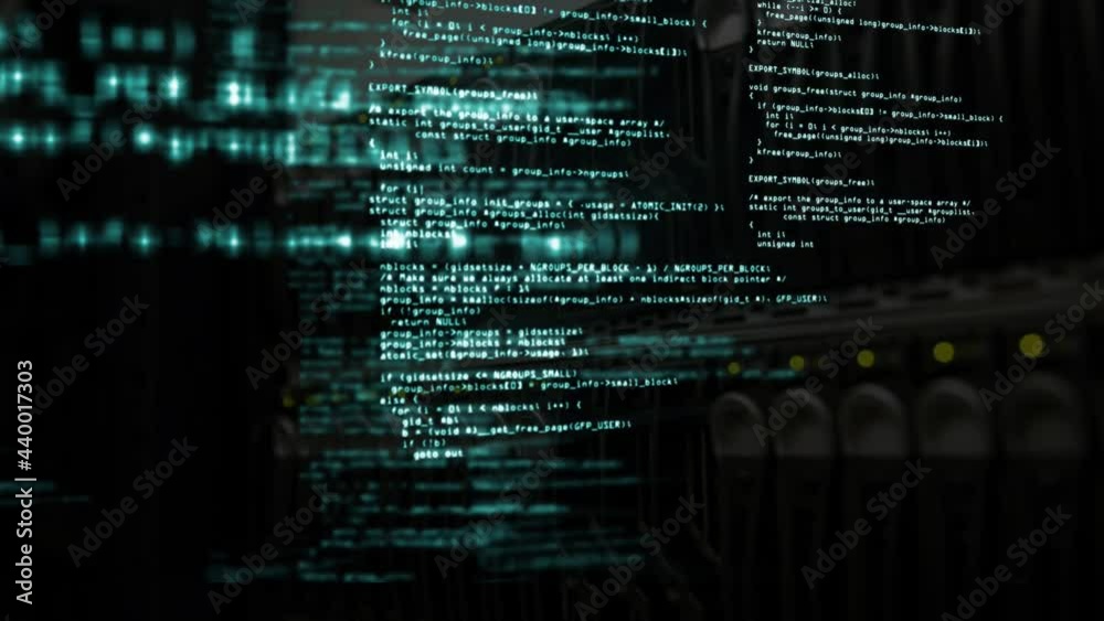 Animation of data processing over corridor with computer server
