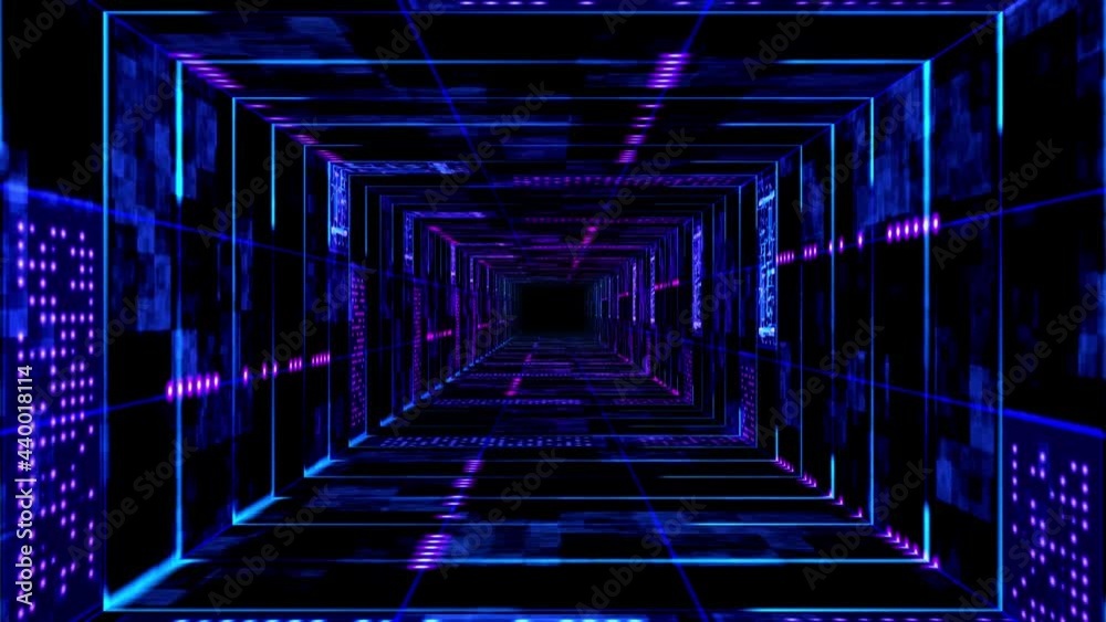 Abstract technological background 3D animation, moving through a futuristic digital cyberspace tunnel corridor or shaft loop. Great for scientific, technological, industrial, futuristic, sci-fi illust