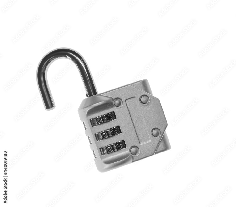 Modern combination lock isolated on white. Safety and protection Modern combination lock isolated on white. Safety and protection