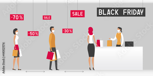 Black Friday 2021. Safe distance. Vector illustration.