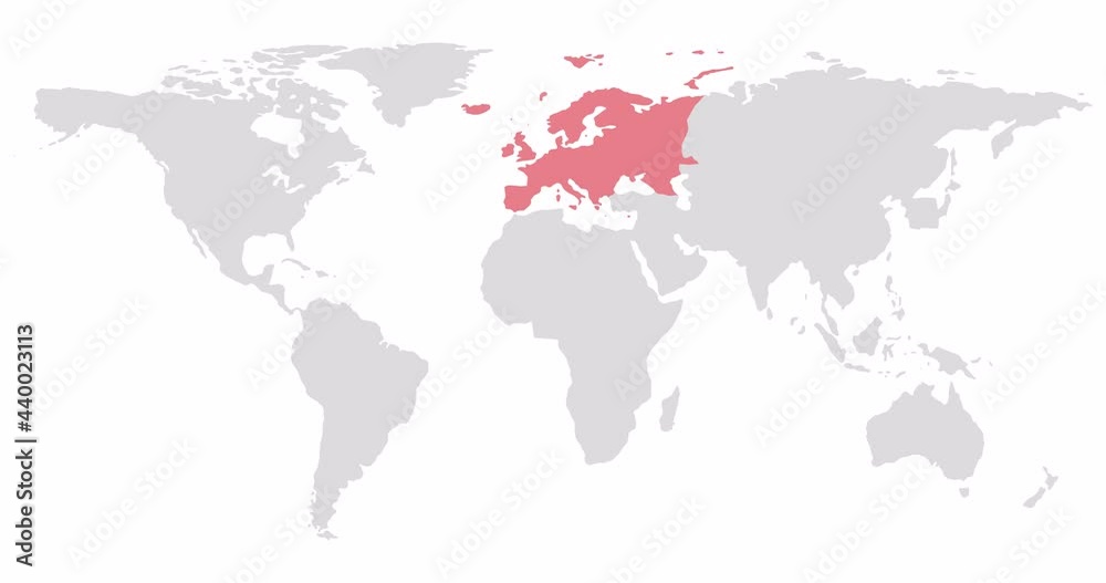 2D World map with red highlighting of Europe. Allocation of the mainland territory. Alpha channel. 4K 2D World map with red highlighting of Europe. Allocation of the mainland territory. Alpha channel. 4K
