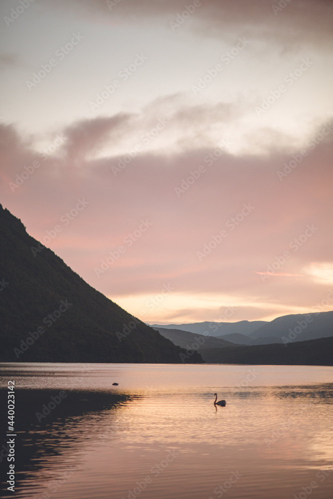 The morning glow at Lake Rotoiti, Nelson Lakes National Park, New Zealand