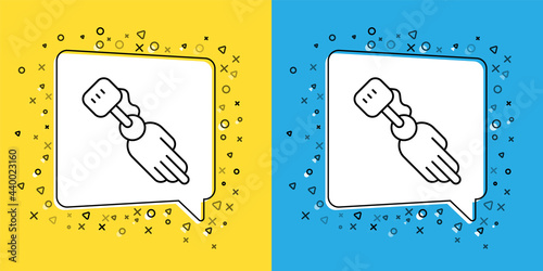 Set line Prosthesis hand icon isolated on yellow and blue background. Futuristic concept of bionic arm, robotic mechanical hand. Vector