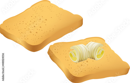 rusk slice with butter desayuno con bizcochos y una coma de mantequilla photo