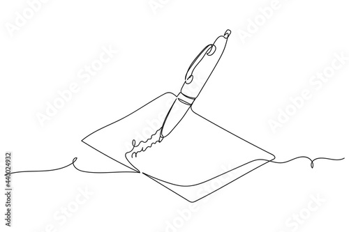 Continuous one line of writing pen in silhouette on a white background. Linear stylized.Minimalist.