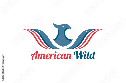 Vector logo element with american flag pattern forming the head of an eagle or bird with the initials "W".